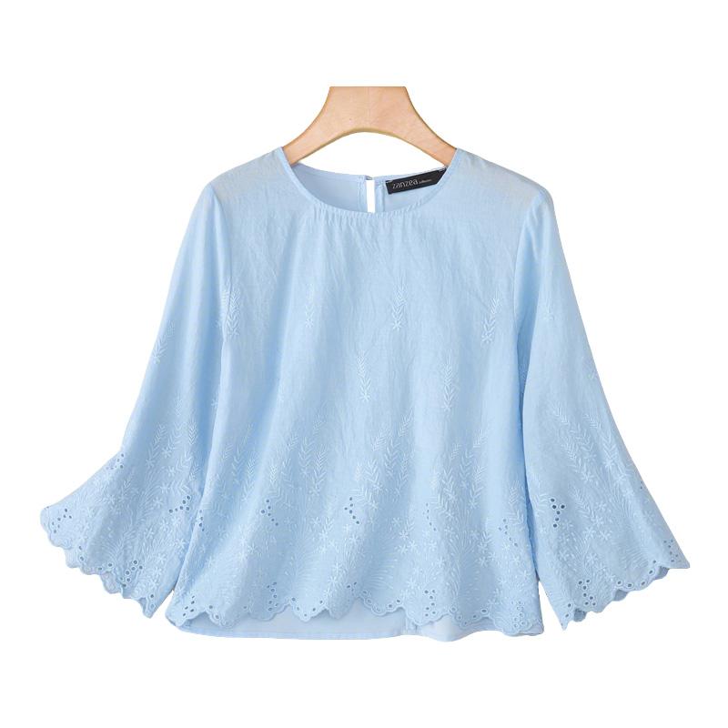 ZANZEA Bluză de damă casual cu broderie, dantelă patchwork, largă, cu gât rotund și mâneci 3/4