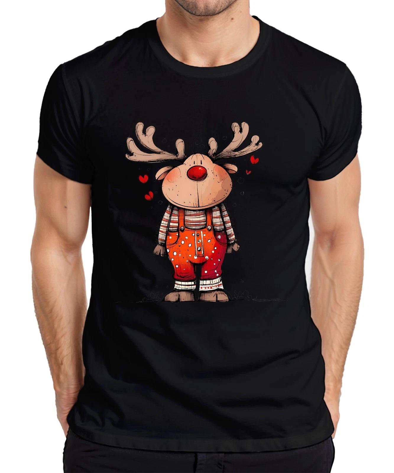 Rudolf Rentier Weihnachten Latzhose Herzen Niedlich Retro Herren T-Shirt XXL