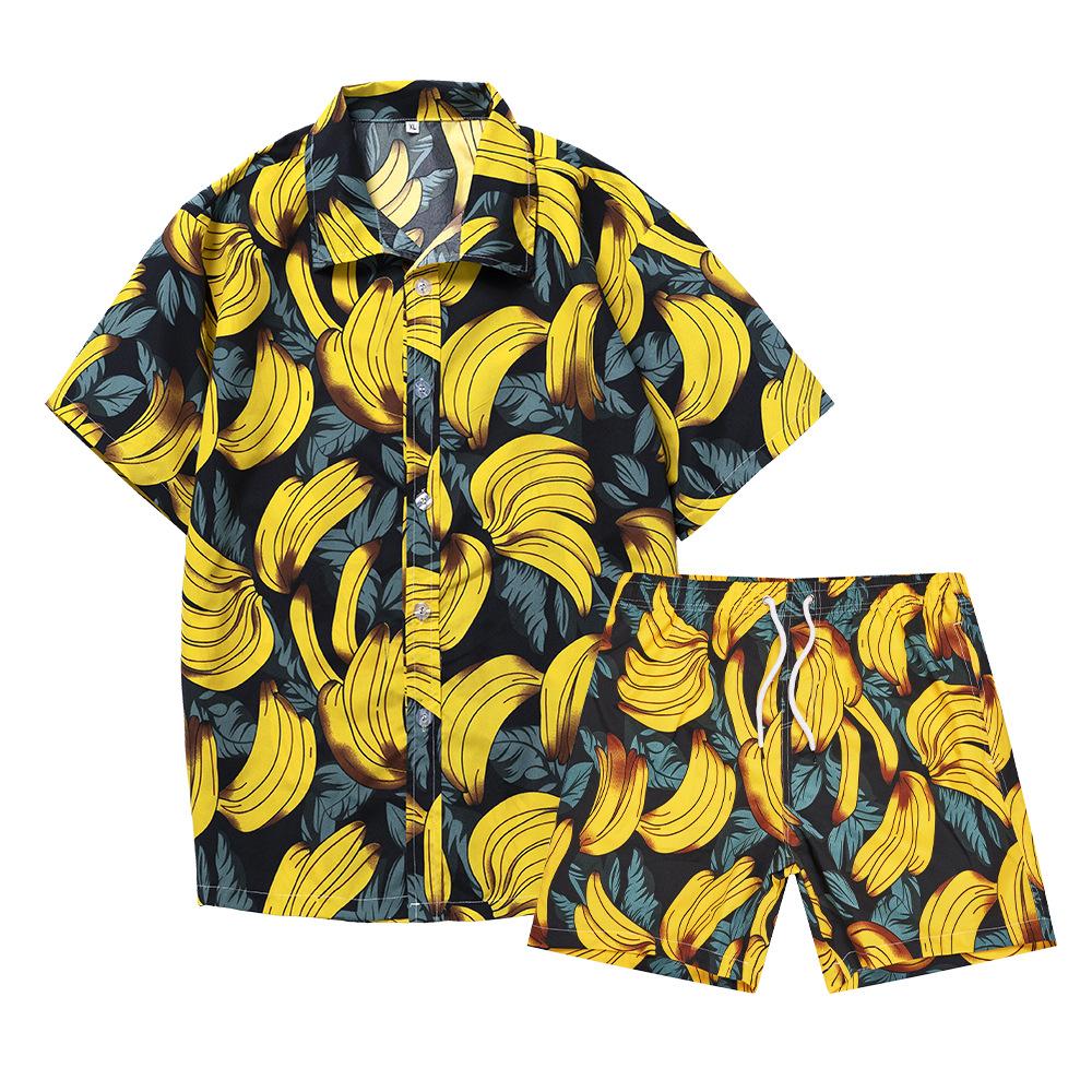 Hawaiian Coconut Tree 3D Printed Men's Short Sleeved Shirt Set, Large Informal Beach Shorts, Streetwear Fashion Set