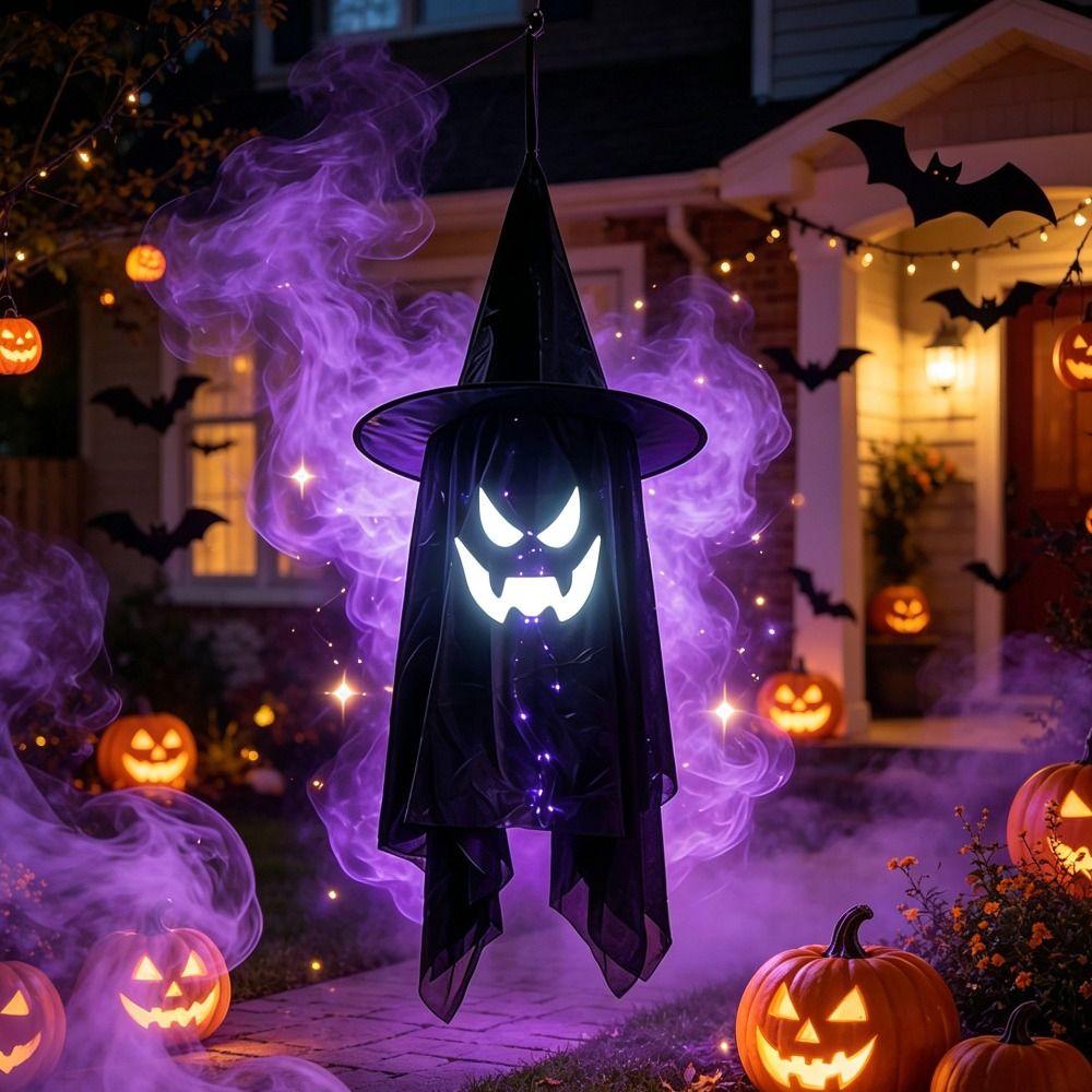 String Lights LED Hanging Ornament LED Lighted Witch Hat Ghost Decor  Indoor Home