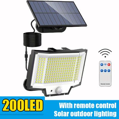 Dálkové ovládání solární venkovní osvětlení 200 LED zvýraznění Solární osvětlení lampy Automatické nabíjení Světla senzoru pohybu Dělené tělo