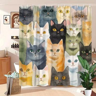 Bunte Katzen Duschvorhang - Wasserabweisend, Leicht zu reinigen, Verleiht Ihrer Badezimmerdekoration eine lustige und künstlerische Note