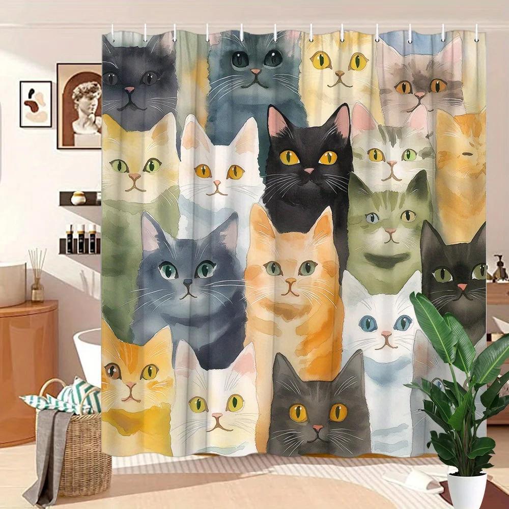 Bunte Katzen Duschvorhang - Wasserabweisend, Leicht zu reinigen, Verleiht Ihrer Badezimmerdekoration eine lustige und künstlerische Note