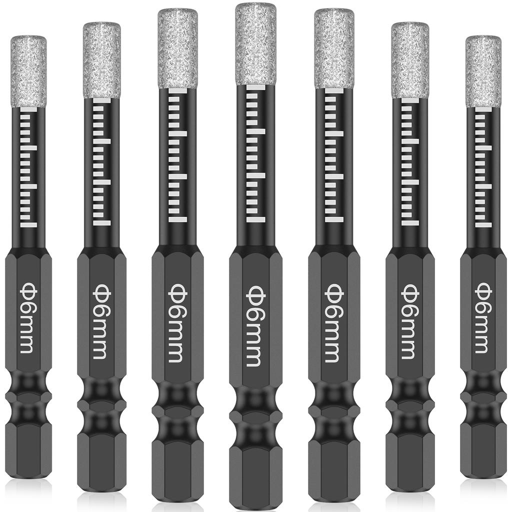 7Pcs 6mm Dry Diamond Drill Bits Set Vacuum Brazed Core Drill Bit Kit Quick Change Hex Shank for Porcelain Granite Tile Marble