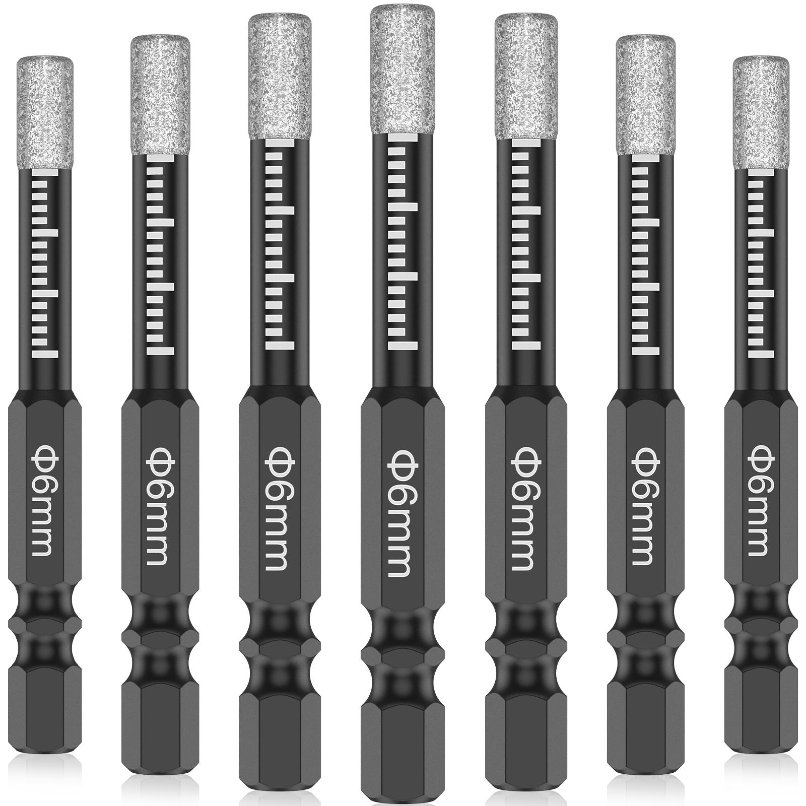

7Pcs 6mm Dry Diamond Drill Bits Set Vacuum Brazed Core Drill Bit Kit Quick Change Hex Shank for Porcelain Granite Tile Marble