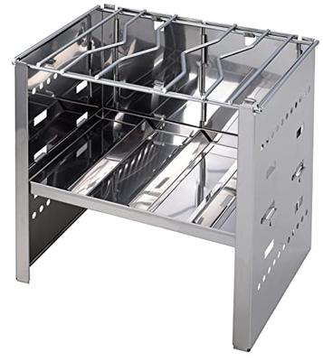 Captain Stag UG-95 BBQ Stove, Bonfire Stand, 3-in-1, Folding, Smart Grill, A4-Size, 3 Adjustable Levels, Stainless Steel, with Storage Bag