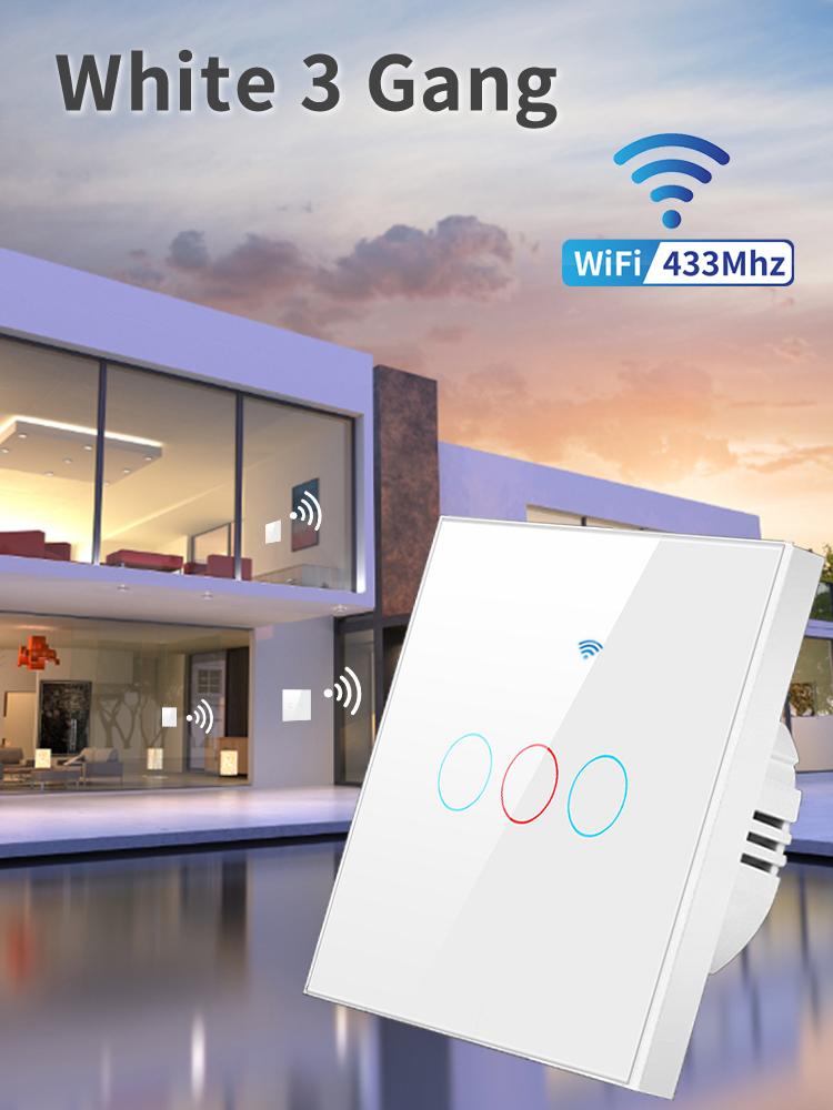Tuya Smart WiFi Switch Work With Alexa Google Home No Neutral Wire Wireless 433Mhz Remote Touch Sensor Panel Switch 1/2/3Gang EU