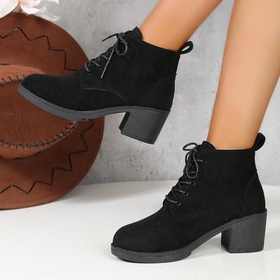 Mode 2024 Nieuwe Plateauschoenen voor Dames Leer Vierkante Hak Enkellaarsjes Winter 2024 Dames Hoge Hakken Damesschoenen Botas Mujer