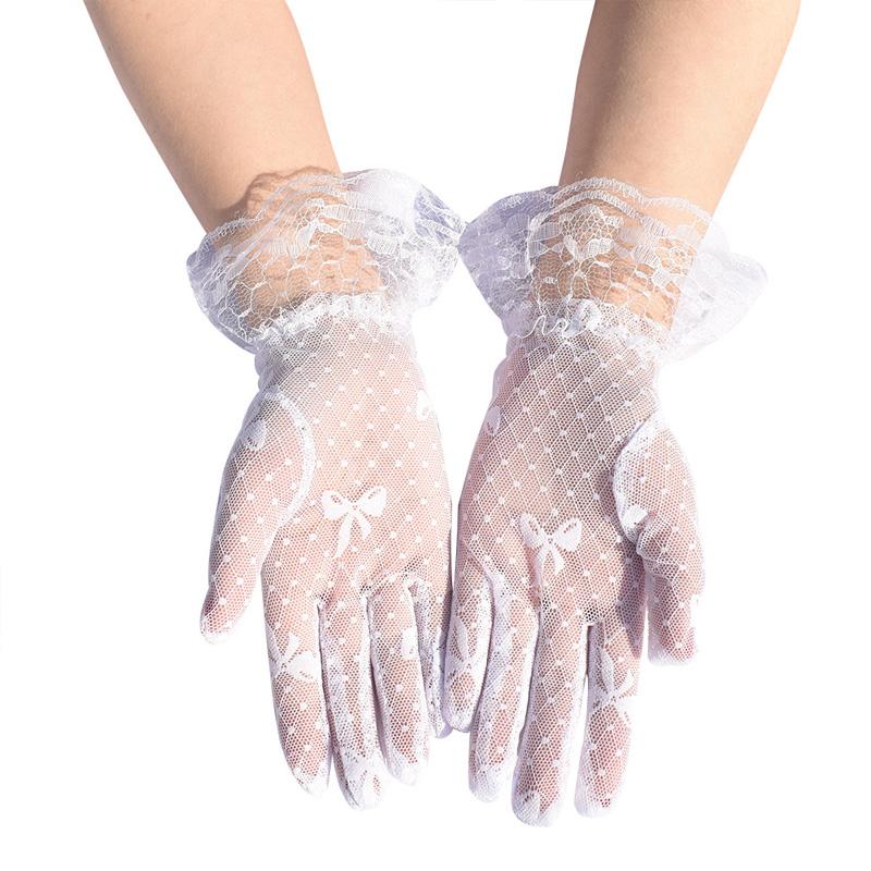 Bow Breathabl Tulle Mittens Short Lace Gloves Transparent Sunscreen