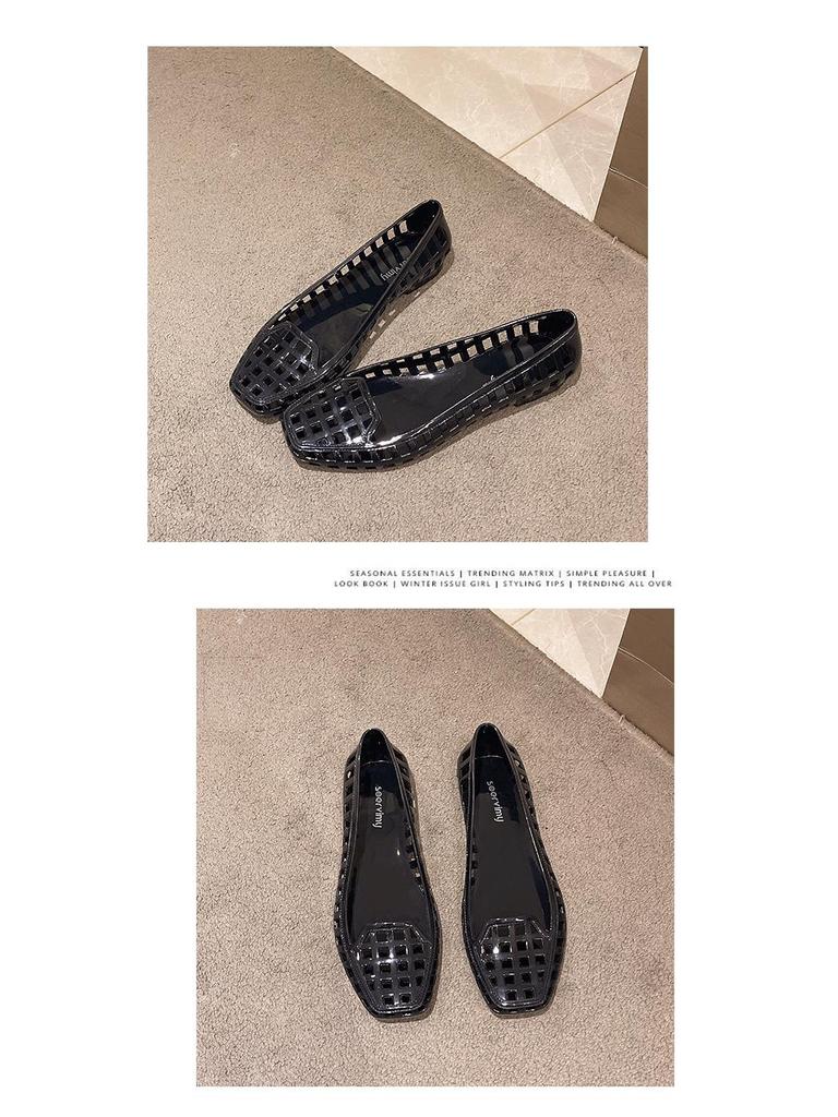 Korean-Style Low-Cut Crystal Flat Sandals & Slip-On Jelly Shoes with Square Toe