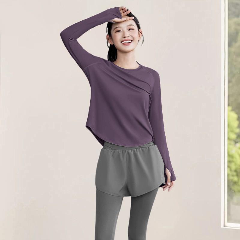 Women s Autumn Quick-Dry Long Sleeve Yoga & Pilates T-Shirt - Breathable & Loose Fit for Morning Runs & Fitness M