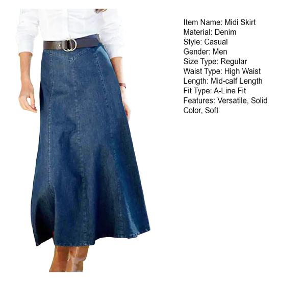 Denim Midi Skirt High Waist Large Hem Slimming Design Midi Skirt Solid Color Office