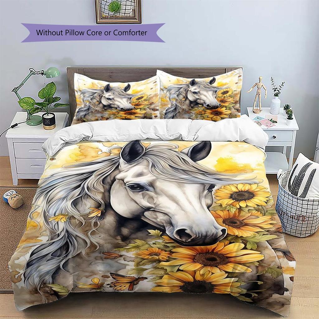 1PC Horse Bedding Quilt Set Quilt Cover Pillowcase Home Decoration Birthday Gift (1 * duvet cover + 2 * pillowcase, without core)