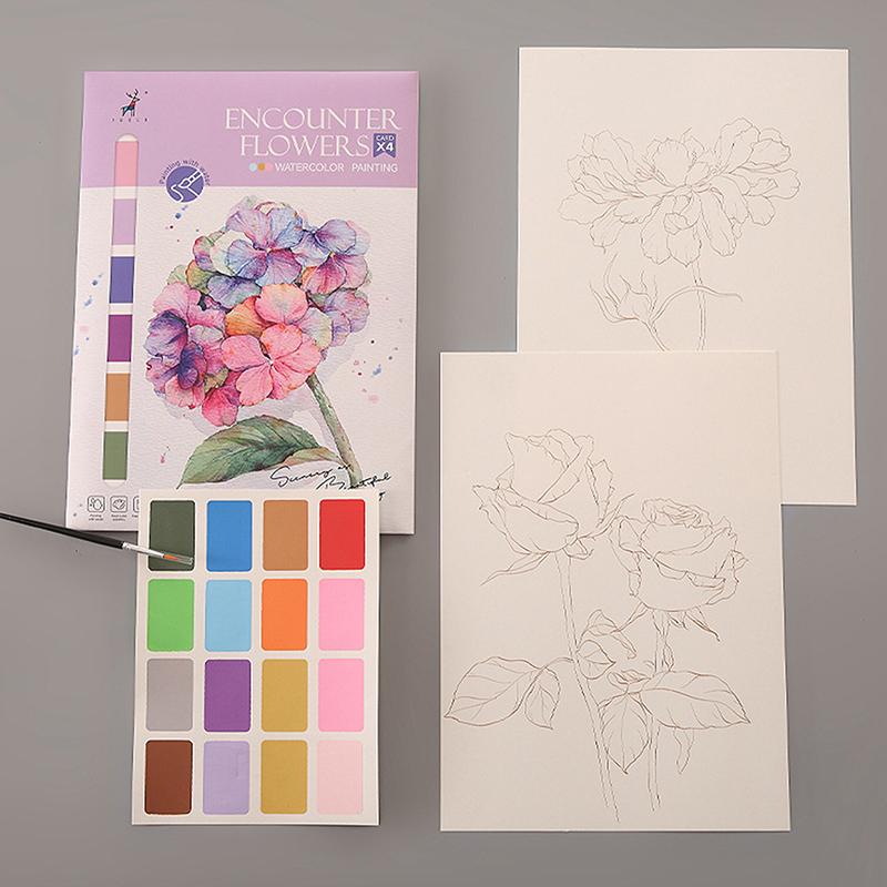 Přenosný akvarelový malířský blok 4 listy omalovánka se štětcem k malování kvašový blok dětské graffiti kreslení obrázků psací potřeby