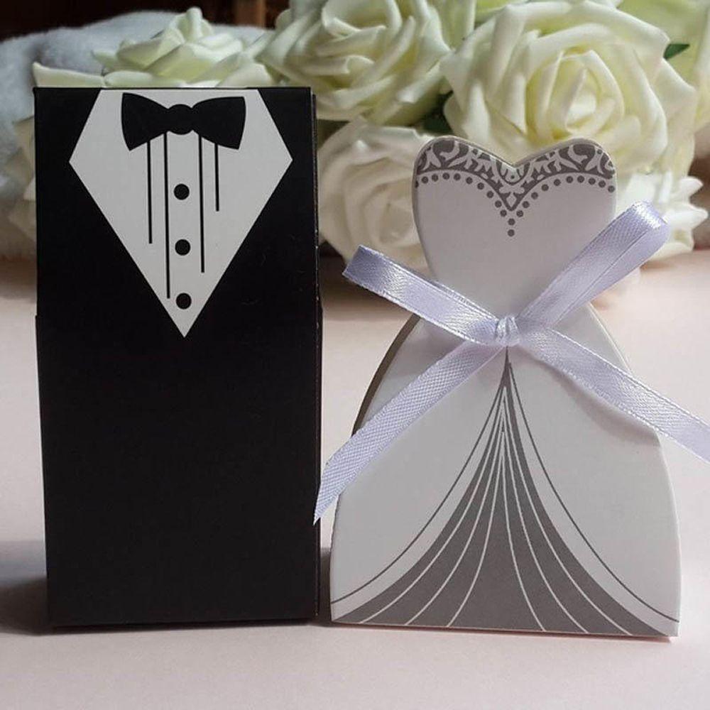 New Tuxedo Dress Gift Ribbon Candy Boxes Groom Bridal Favor Gift Wedding Party