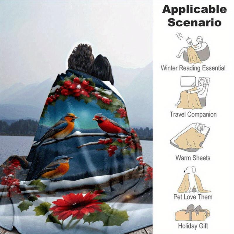 1pc Merry Christmas Printing Lightweight Flannel Blanket, Comfortable and Warm Blanket, for Camping Sofa Bed and Couch Office, Gift