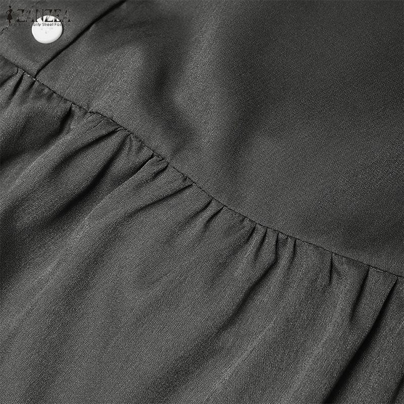 ZANZEA Lässiges Damen-Kleid mit Rundhalsausschnitt, langen Ärmeln und lockerem langem Kleid