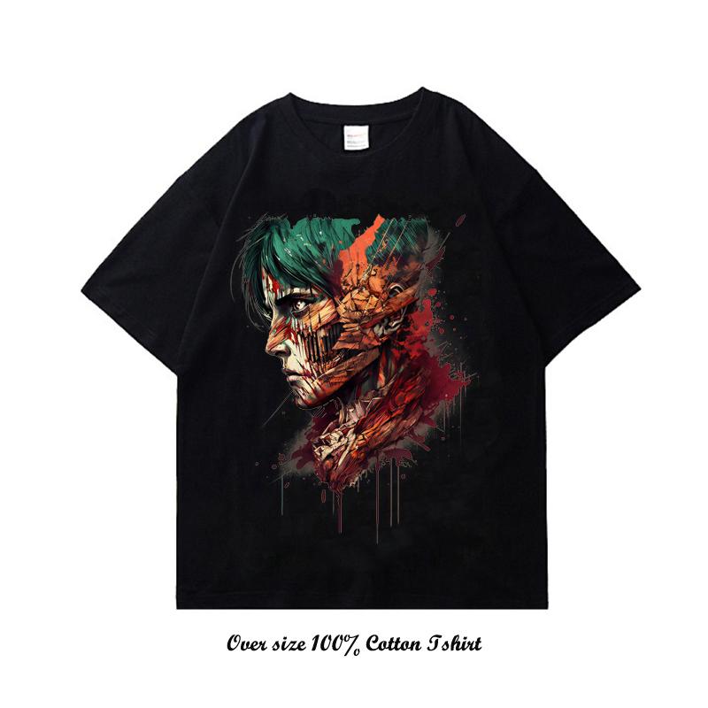 Japanese Anime Attack On Titan T Shirt Harajuku Vintage Print Short Sleeve Plus Size Cotton Crew Neck T Shirt Women Men