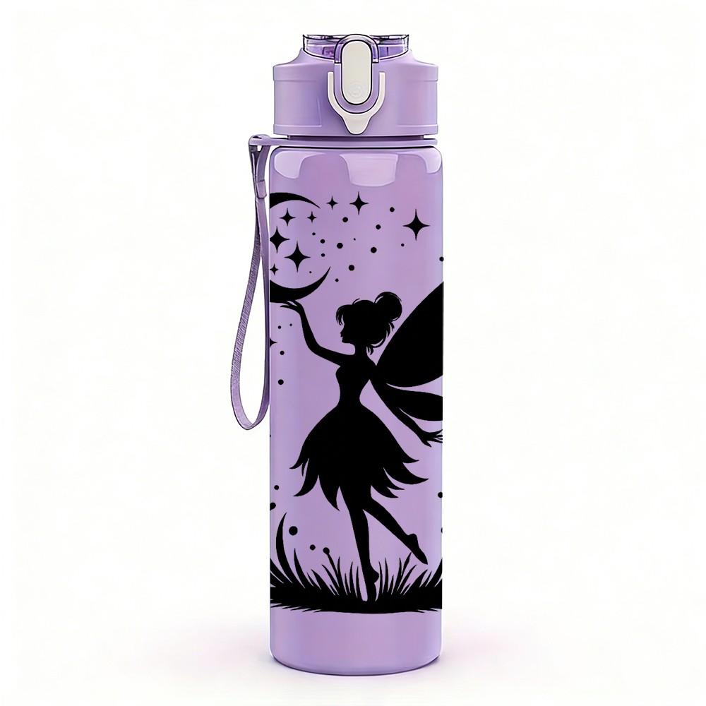 1PC Moon Night Fairy Silhouette Print 750ml Color Plastic Sports Water Bottle Leakproof Flip Straw Lid Suitable for Sports Office Home Use