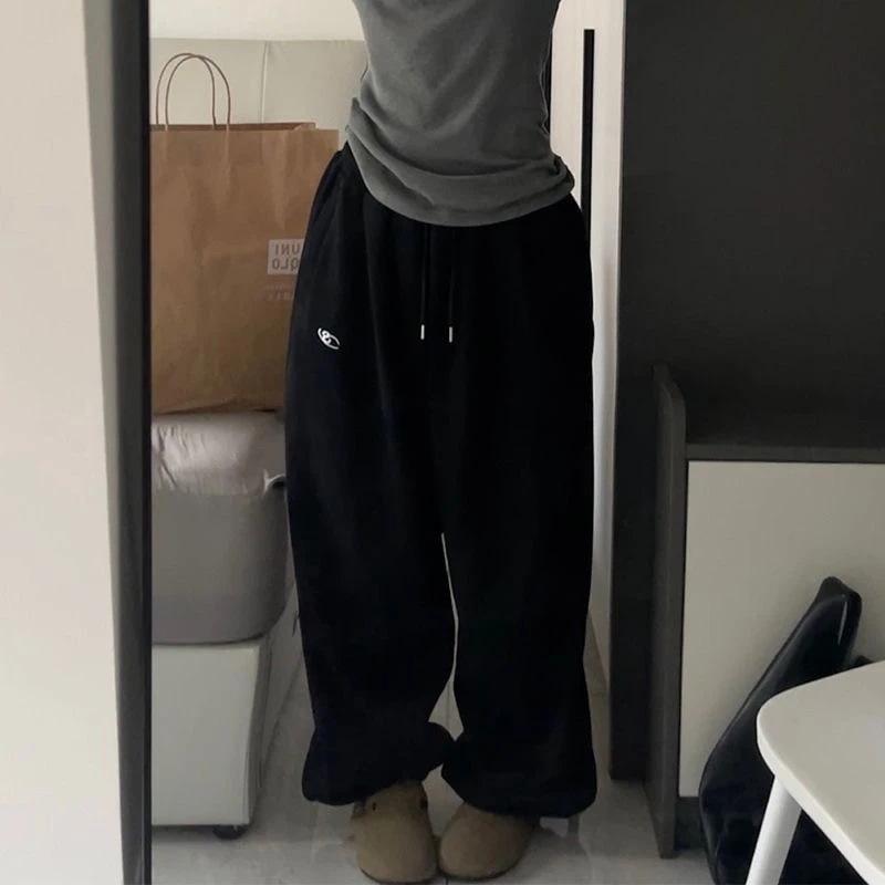 Grau Oversize Stil Lose Jogginghose Frauen Harajuku Koreanische Mode Sport Hosen Stickerei Y2k Vintage Baggy Hosen Ästhetischen