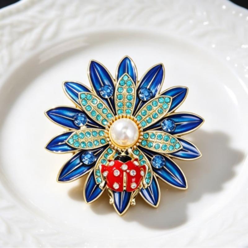 Crystal Sunflower Brooches For Women Unisex Lovely Ladybug And Flower Office Party Brooch Pin Gifts