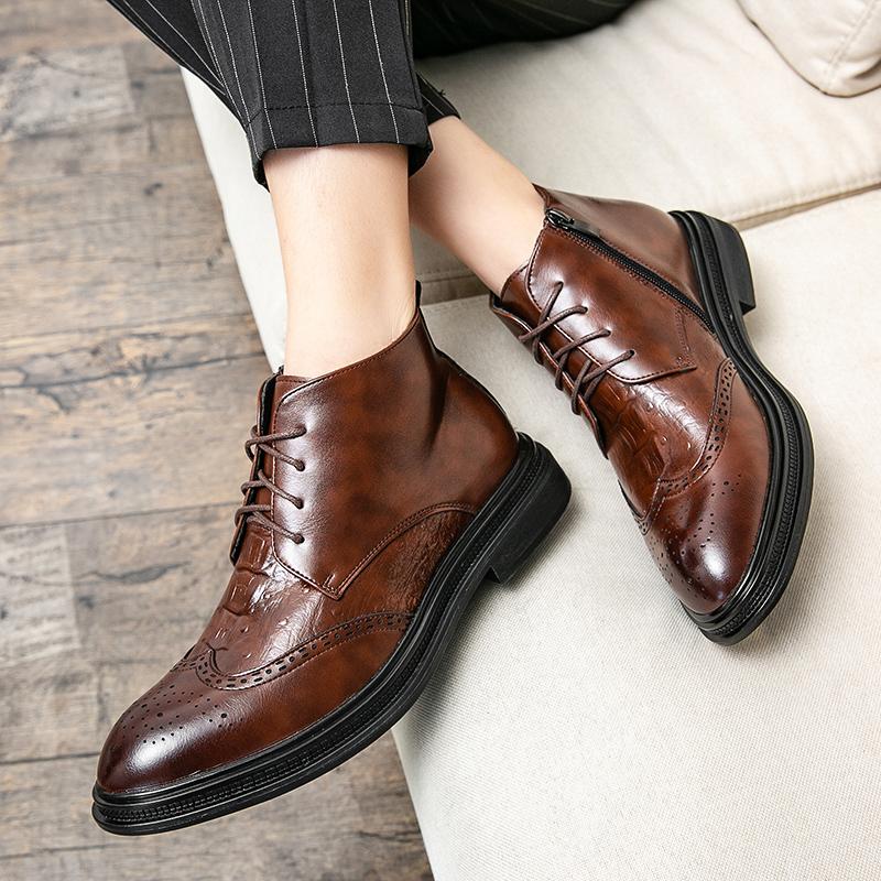 Mode Modische Herren Business Büro Leder Chelsea Boots Hochwertige Schwarze Braune Lederstiefel Herren Outdoor Rutschfeste Stiefeletten