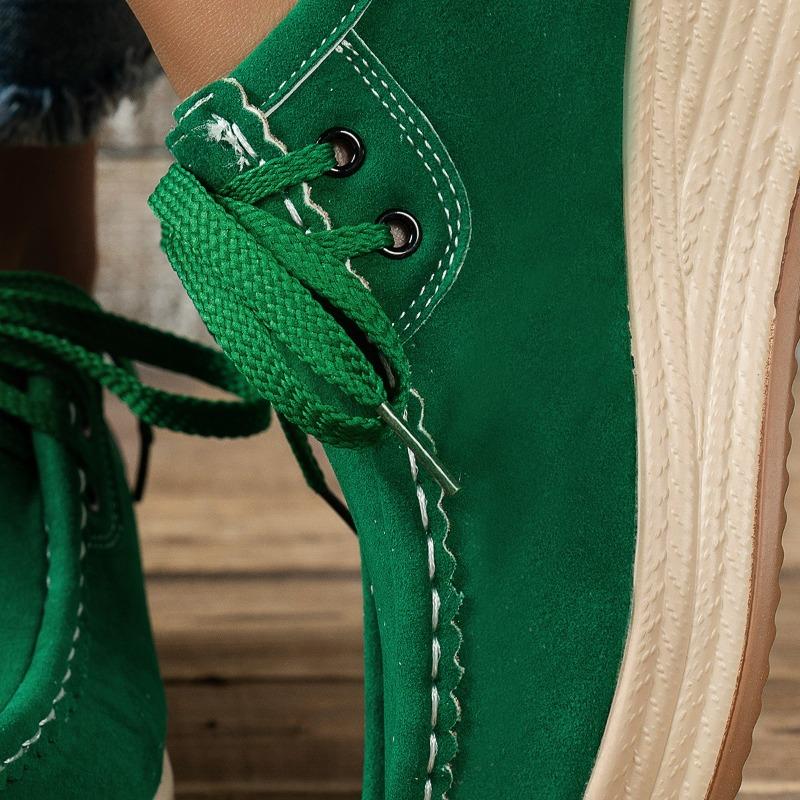 Dámské mokasíny na klínovém podpatku ze semiše, kulatá špička, platforma, šněrování, lehké, protiskluzové, nízké boty