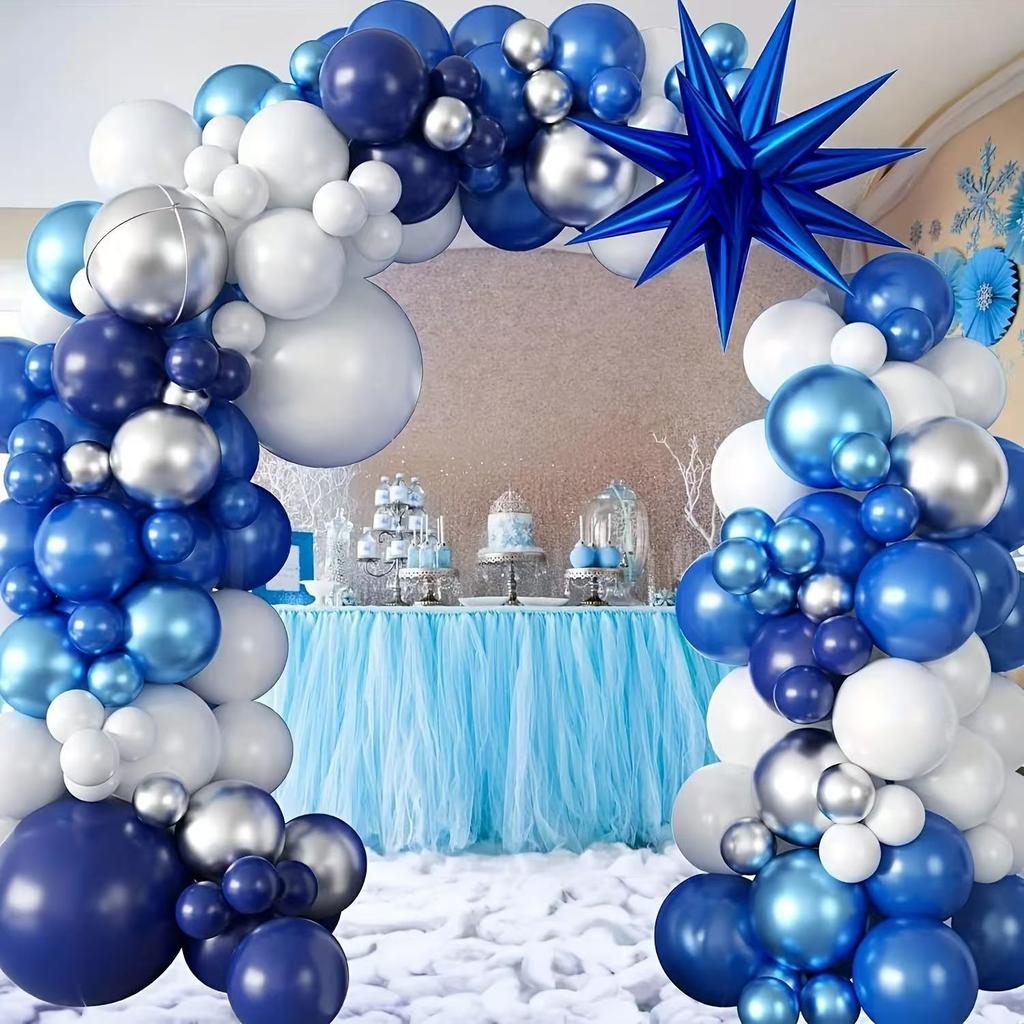 Night Blue Balloon Wreath Arch Set Navy Blue 4D Foil Exploding Star Balloon Boy Birthday Party Decoration