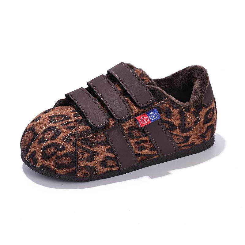 Children's fleece-lined cotton shoes, new autumn and winter models, girls' soft-soled leather panel shoes, boys' Velcro casual shoes, warm