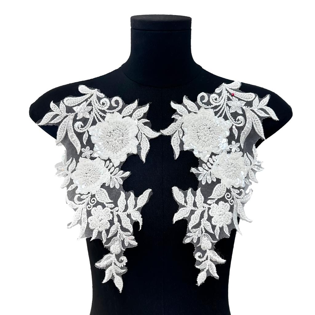 Mesh Solid Color Sequin Bead Embroidery Cloth Sticker Heavy Industry Embroidery Clothing Lace Accessories Diy Jewelry