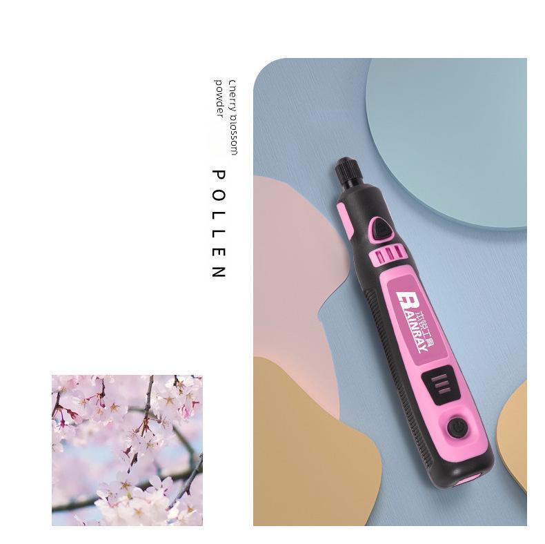 Mini stylo de gravure électrique rose rechargeable avec contrôle de vitesse et batterie au lithium pour le polissage et le meulage des ongles.
