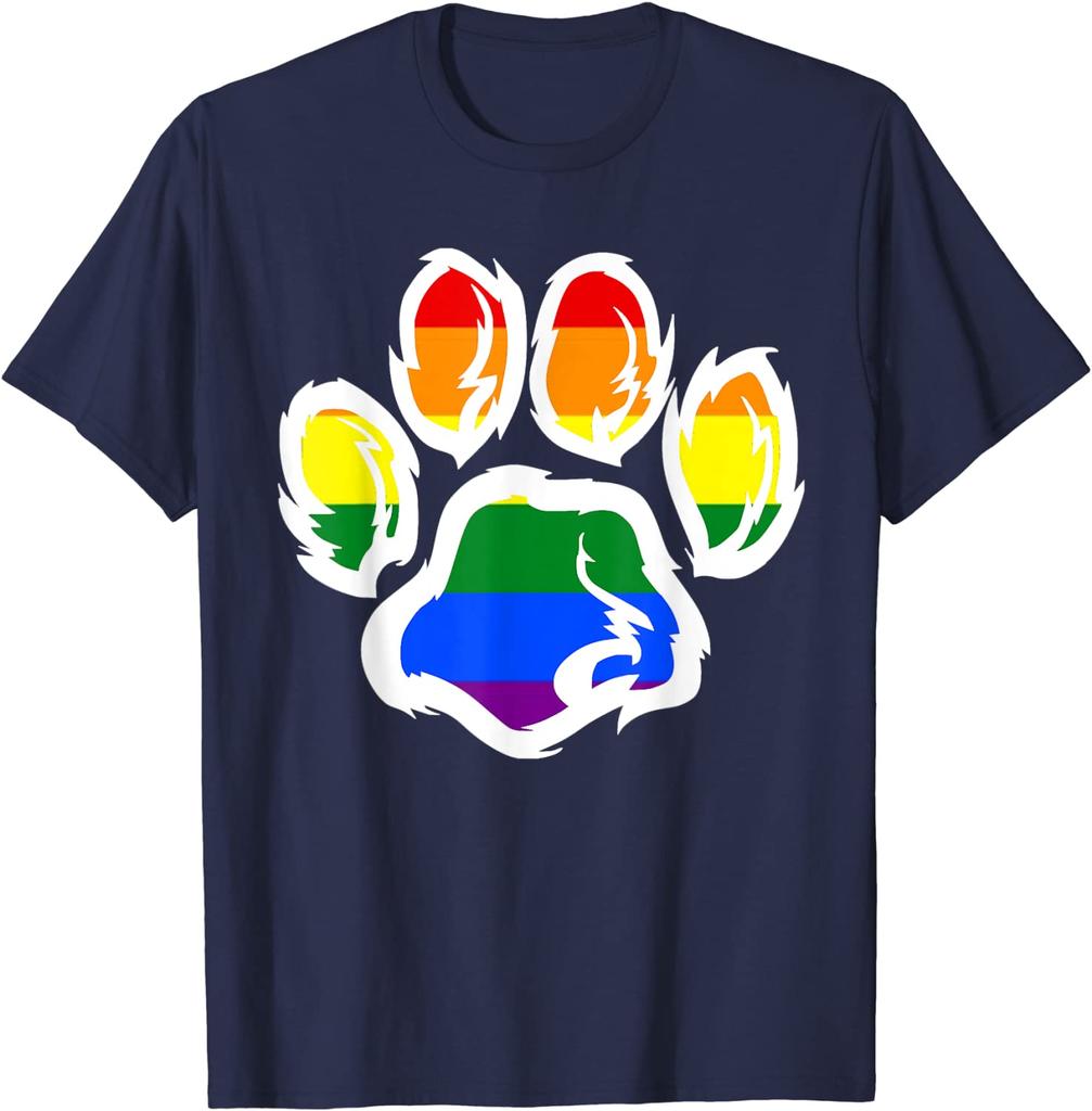 2021 Summer New Print Best Selling Lgbt Ally Furry Pride Rainbow Fursuit Dog Paw Print Tshirt Short Sleeve For Unisex