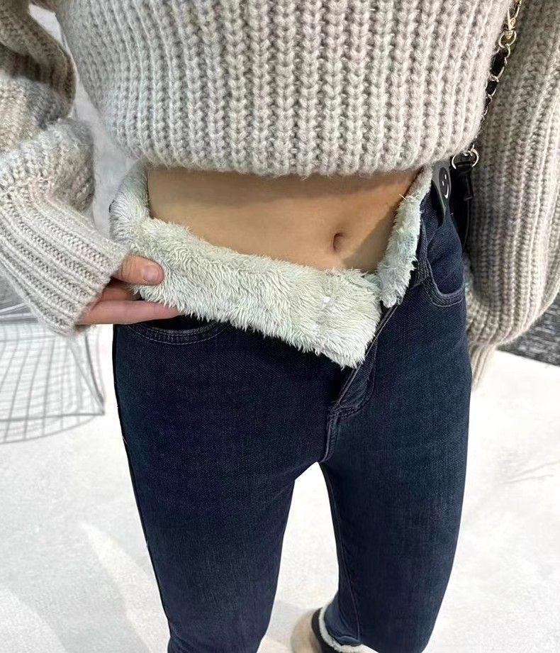 Women's Fleece-Lined High-Waisted Skinny Jeans - Extra Thick Lambswool Winter Pants 2024