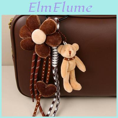 Cartoon Plush Bear Keychain With Velvet Heart And Floral Charm For Bags And Gifts