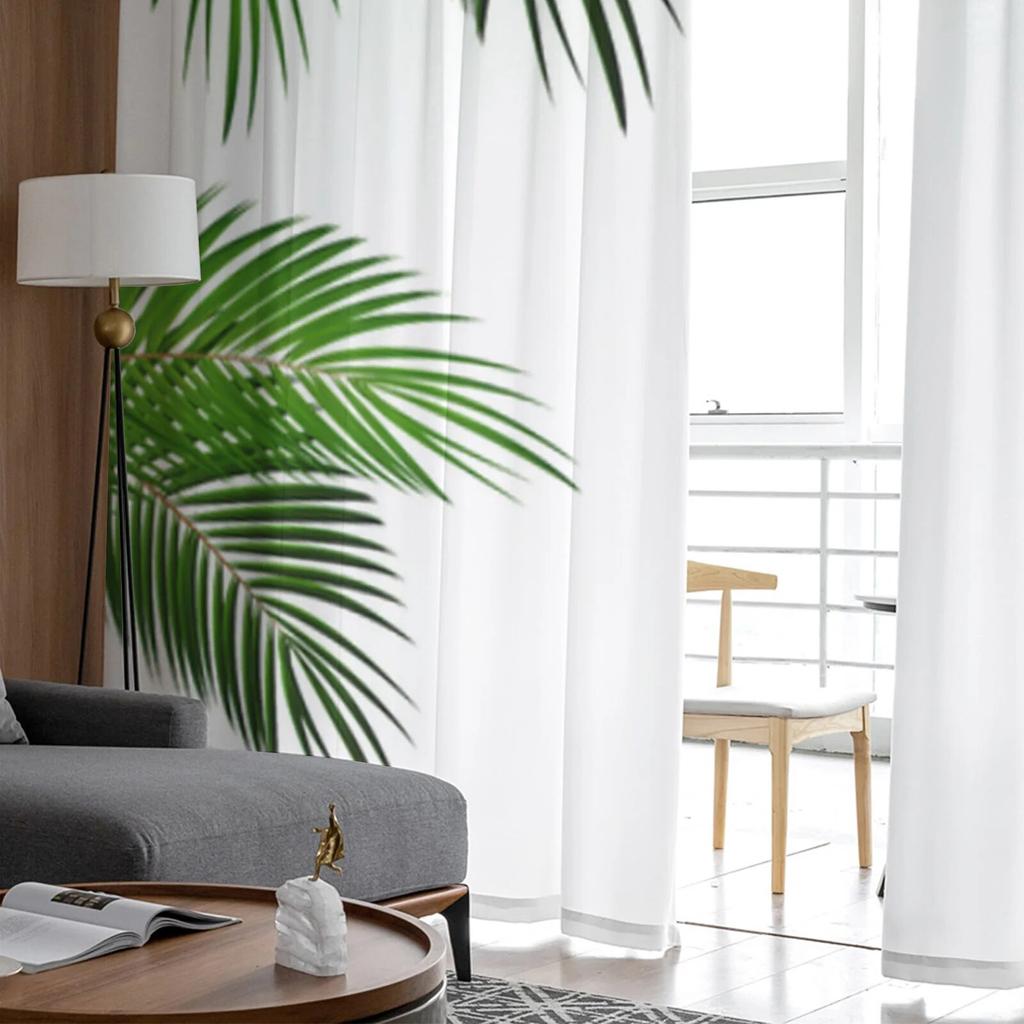 Tropical Green Plant Leaves Sheer Curtains For Living Room Bedroom Tulle Curtains Kitchen Window Treatments Panel Drapes