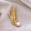 Golden Tulip Flower Imitation Pearl Brooch Shiny Full of Rhinestone Women's Brooches Metal Pins Party Badge Jewelry Gifts