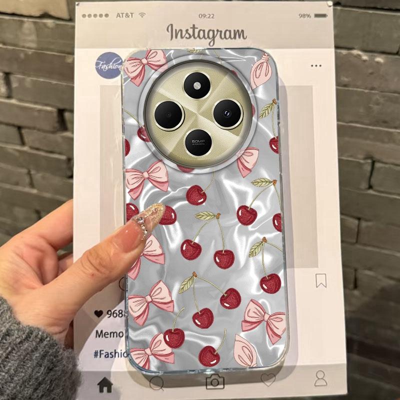 Cute Pink Cherry Bow Girls Women Case For Xiaomi Poco X3pro X5 M6 X6 X3 NFC M5s M6 X7 Pro C75 C61 Shockproof Bumper Fundas Cover