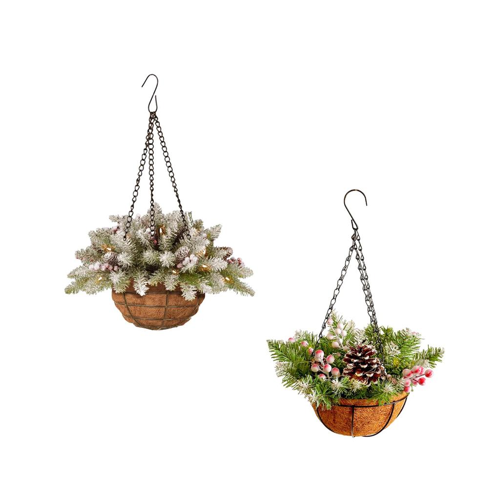 Artificial Christmas Hanging Basket Charm Gift Display Delicate Christmas Decoration for Yard Courtyard Garden Patio Holiday