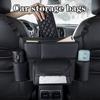 One Durable PU Leather Car Seat Storage Bag With Cup Holder, Side Pockets And Front Storage Compartment.