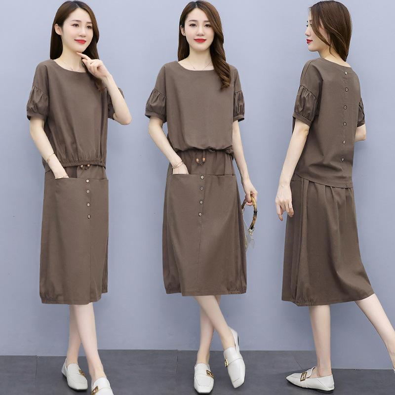 Dress Women's Summer Plus Size Women's Two-piece Loose Linen Suit Skirt