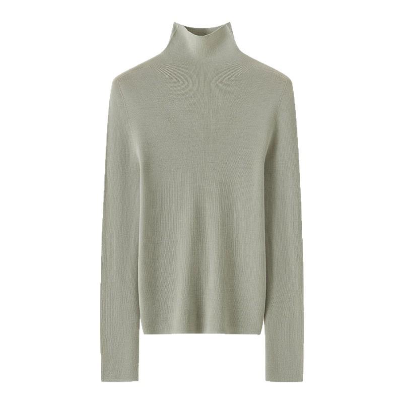 Damen Schlank Geschnitten Hoher Kragen Nahtlos Gestrickter Wollpullover - Langarm Basisschicht für Herbst und Winter