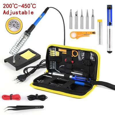 220V 60W Lehimleme Demiri Seti Ayarlanabilir Sıcaklık 15'i 1 Arada Lehimleme Demiri AB Fişi Tamir Aleti Kombinasyon Demirleri