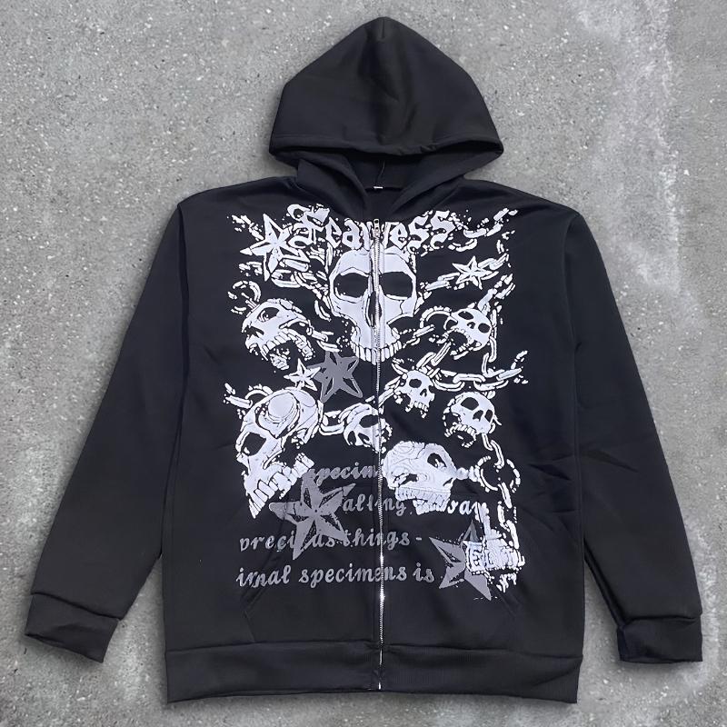 

Европейский и американский ретро-панк темный череп с принтом свободного покроя толстовка с капюшоном M