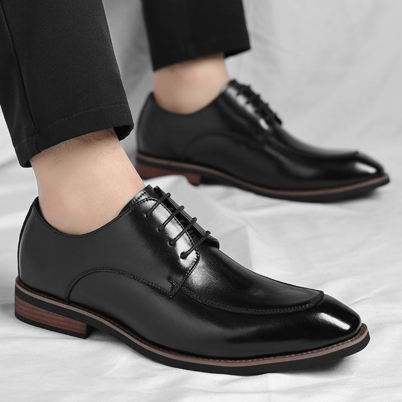 Fashion  Men's Lace Up Gentlemen's Banquet Derby Shoes Autumn New Style Comfortable Pointed Business Formal Leather Shoes