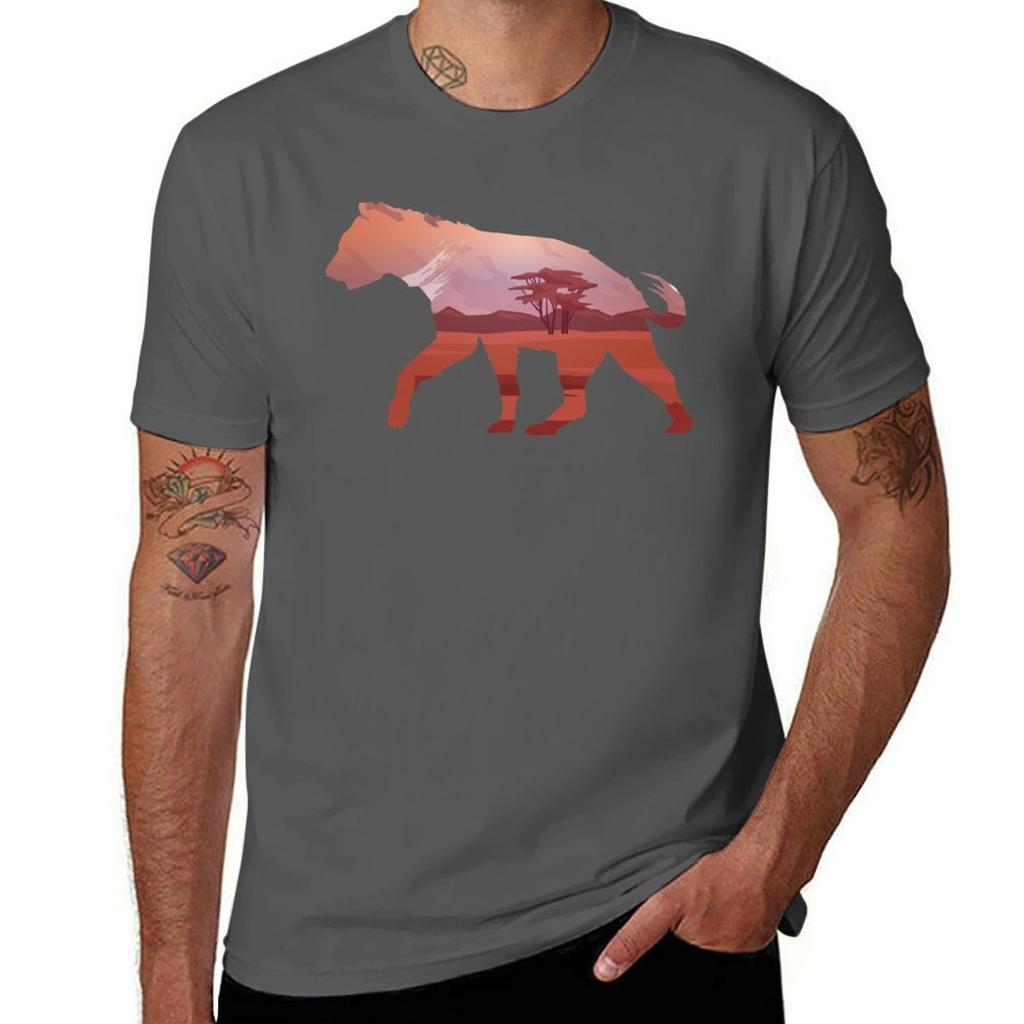 Hyena Wandering Around Nature Into The Wild Tshirt Basic Simple Design Short Sleeve Shirt