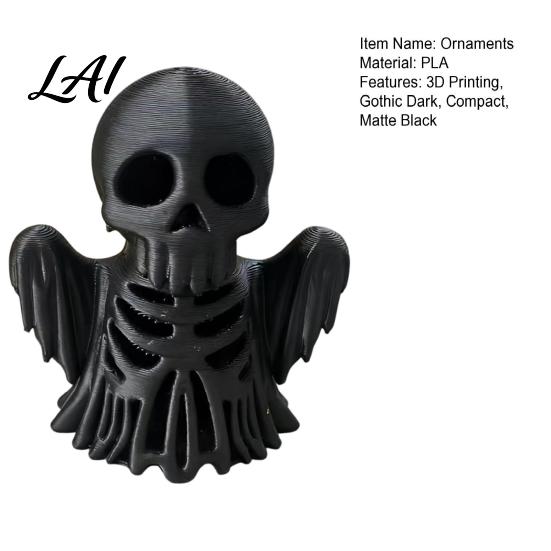 Retro Style Bone Texture Crafts 3D Printed Cthulhu Skull Statue Gothic Hollow Skeleton Decor Matte Black Desktop Storage for Paper Clips Horror
