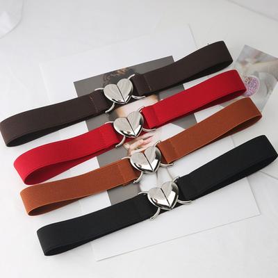 Minimalist Heart-Shaped Buckle Waist Belt; Fashionable Narrow Elastic Leather Belt for Dresses Versatile Women’s Slim Belt