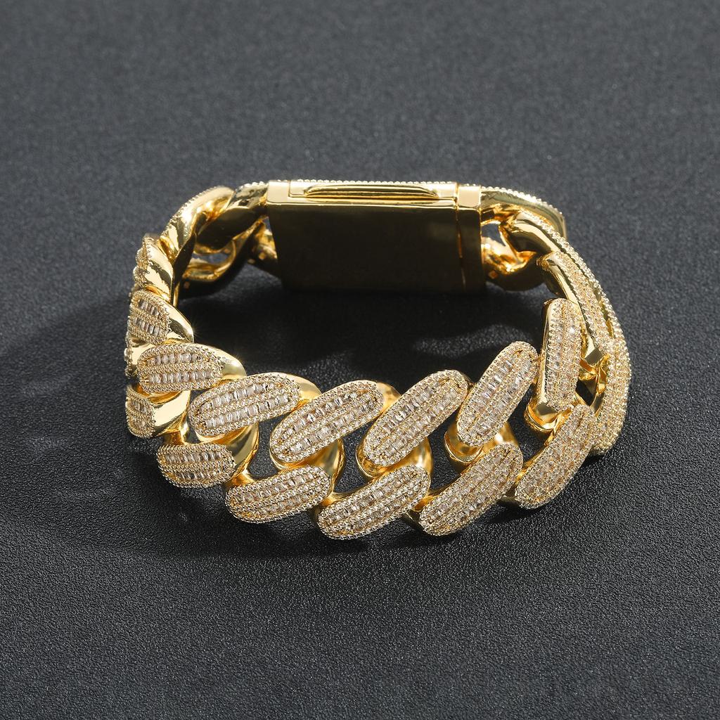 26mm Heavy Duty T Cubic Zirconia Cuban Chain Trendy Hip Hop Punk Clavicle Chain Fashion Men's Bracelet Jewelry