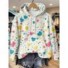 Womens Relaxed Fit Hooded Long Sleeve Sweatshirt With 3D Floral Plaid Print Breathable Comfort Casual Top