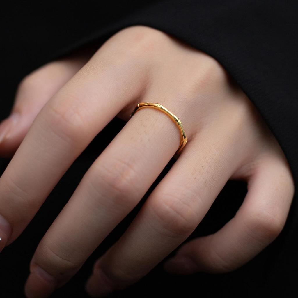 Trendy Adjustable Bamboo Joint Ring for Women – Niche Design, Cold Style